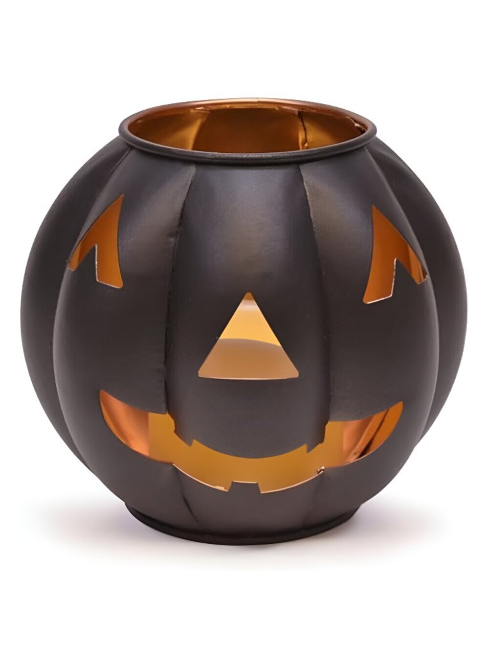 Metal Jack-O-Lantern Flameless LED Candle Lantern, 5 in, Black/Gold